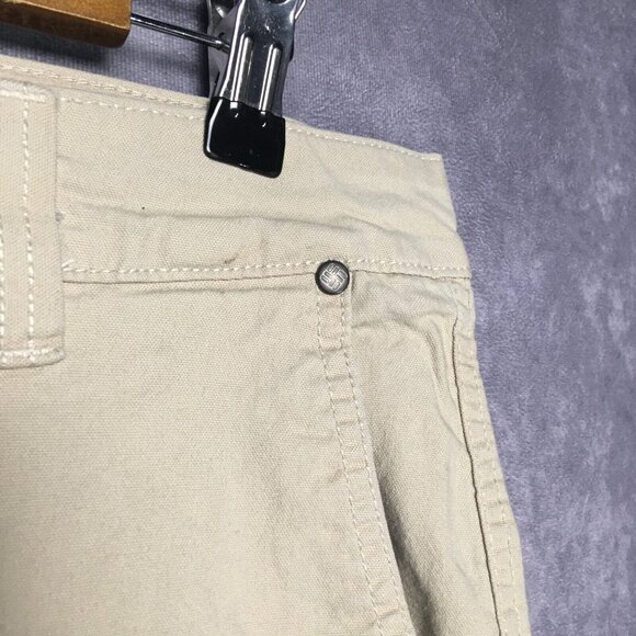 Columbia Mens Tech Shorts size 34 W x 10 L Canvas Cotton Stretch Cream Beige - Picture 4 of 13